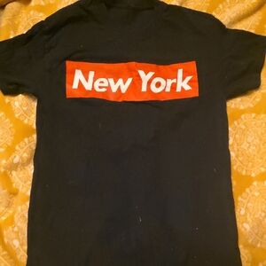 Black 'New York' Graphic Tee with Red Box Logo